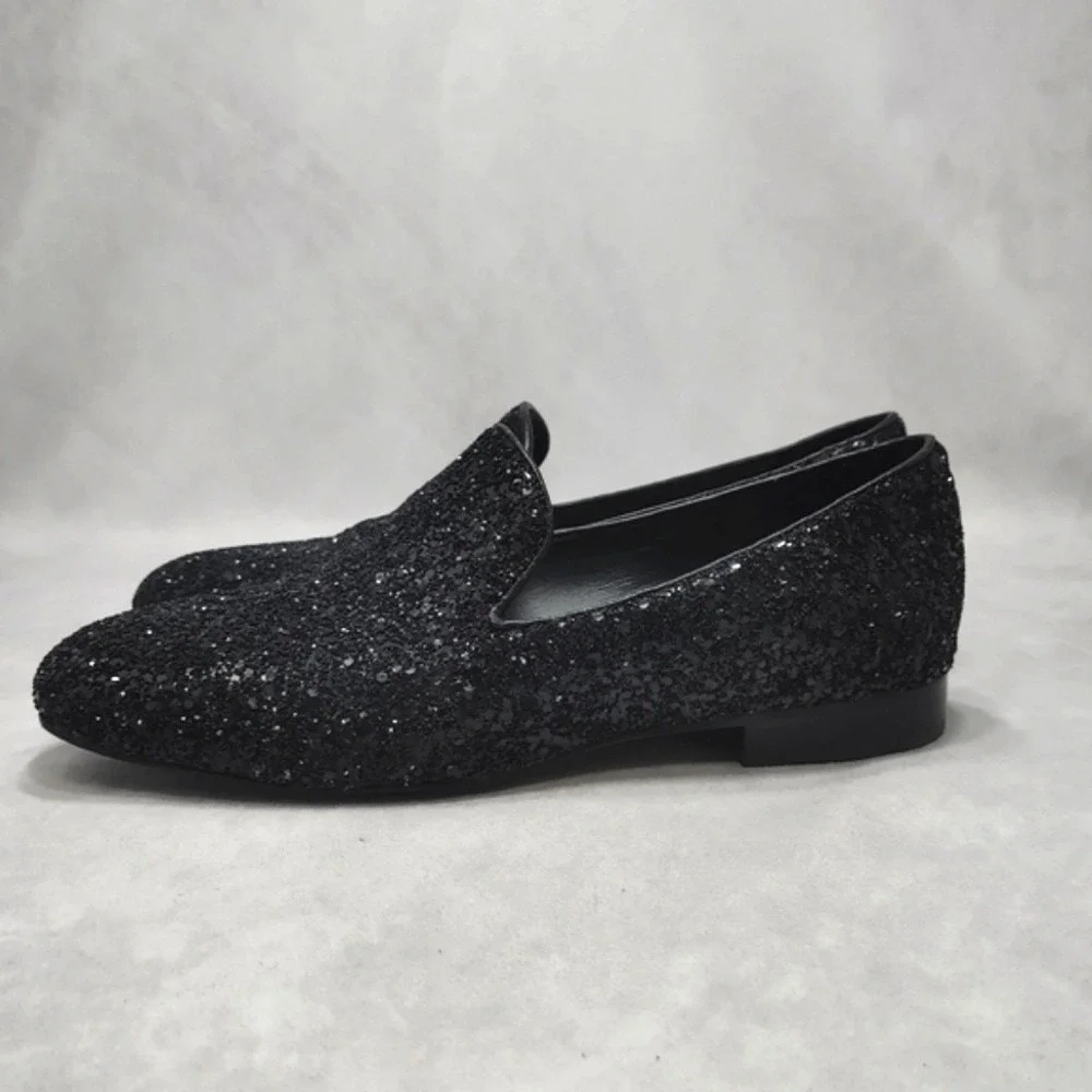 DONALD J PLINER Lyle Loafer‎ Glitter Smoking Slippers Flats Black Leather 7